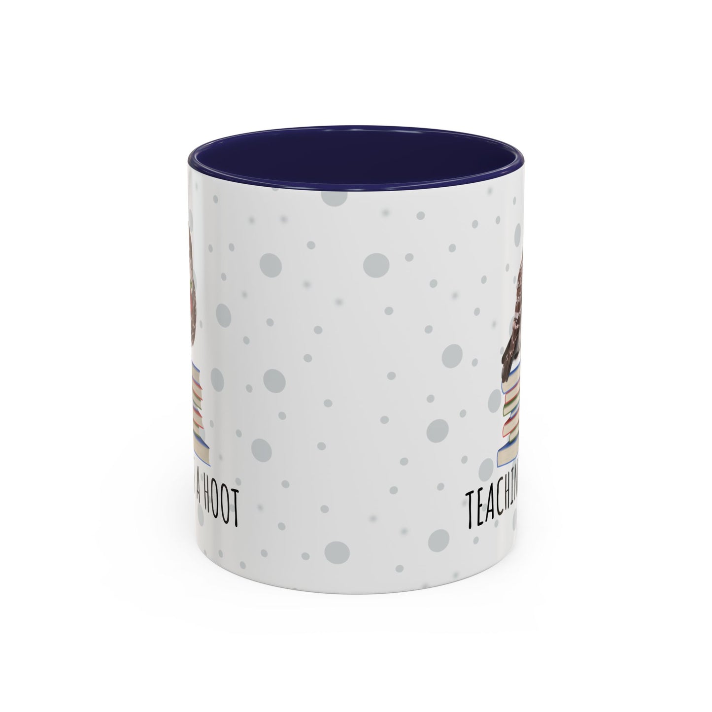 Cute Owl on Books Teacher Mug – Teaching is a Hoot – Two-Tone Classroom Coffee Cup