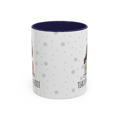 Cute Owl on Books Teacher Mug – Teaching is a Hoot – Two-Tone Classroom Coffee Cup