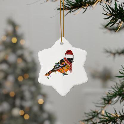 Baltimore Oriole as Santa Ceramic Bird Christmas Ornament | Durable Double-Sided Bird Lover Decor