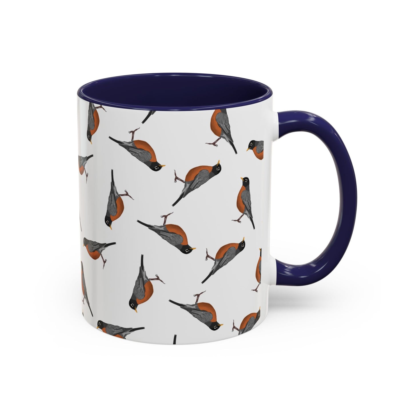 American Robin All-Over Pattern Accent Mug | Colorful Bird Lover Gift for Birdwatchers – 11oz,