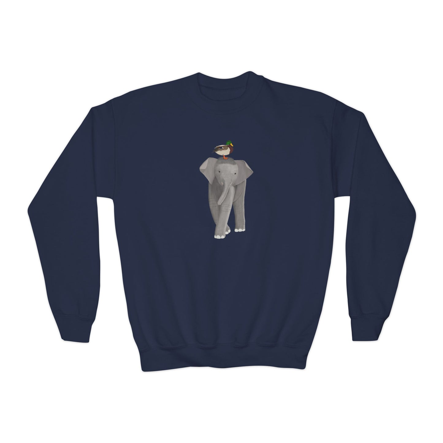 Elephant with Mallard Bird Youth Crewneck Sweatshirt