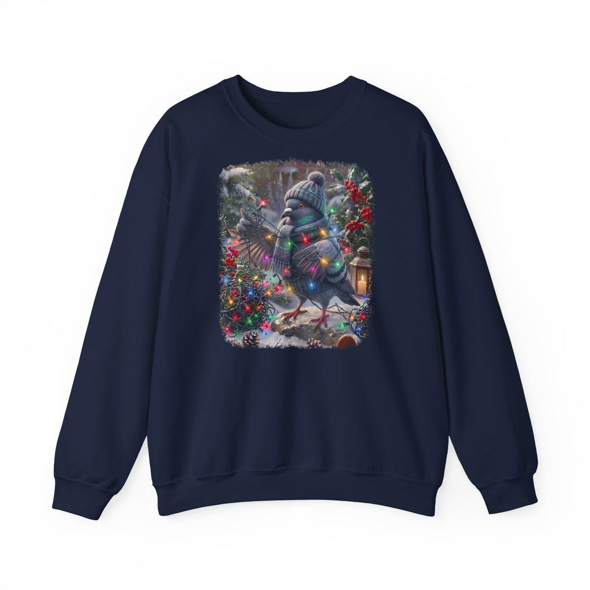 Premium Sweatshirt Taube und die Lichterkette im winterlichen Garten für Vogelfreunde