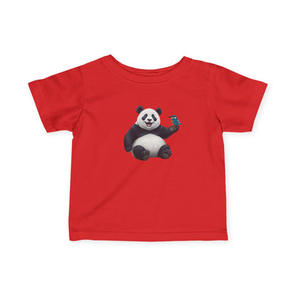 Fröhlicher Panda mit Eisvogel Vogel Tiermotiv T-Shirt für Babys und Kleinkinder
