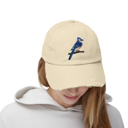 Blue Jay Bird Art Distressed Cap