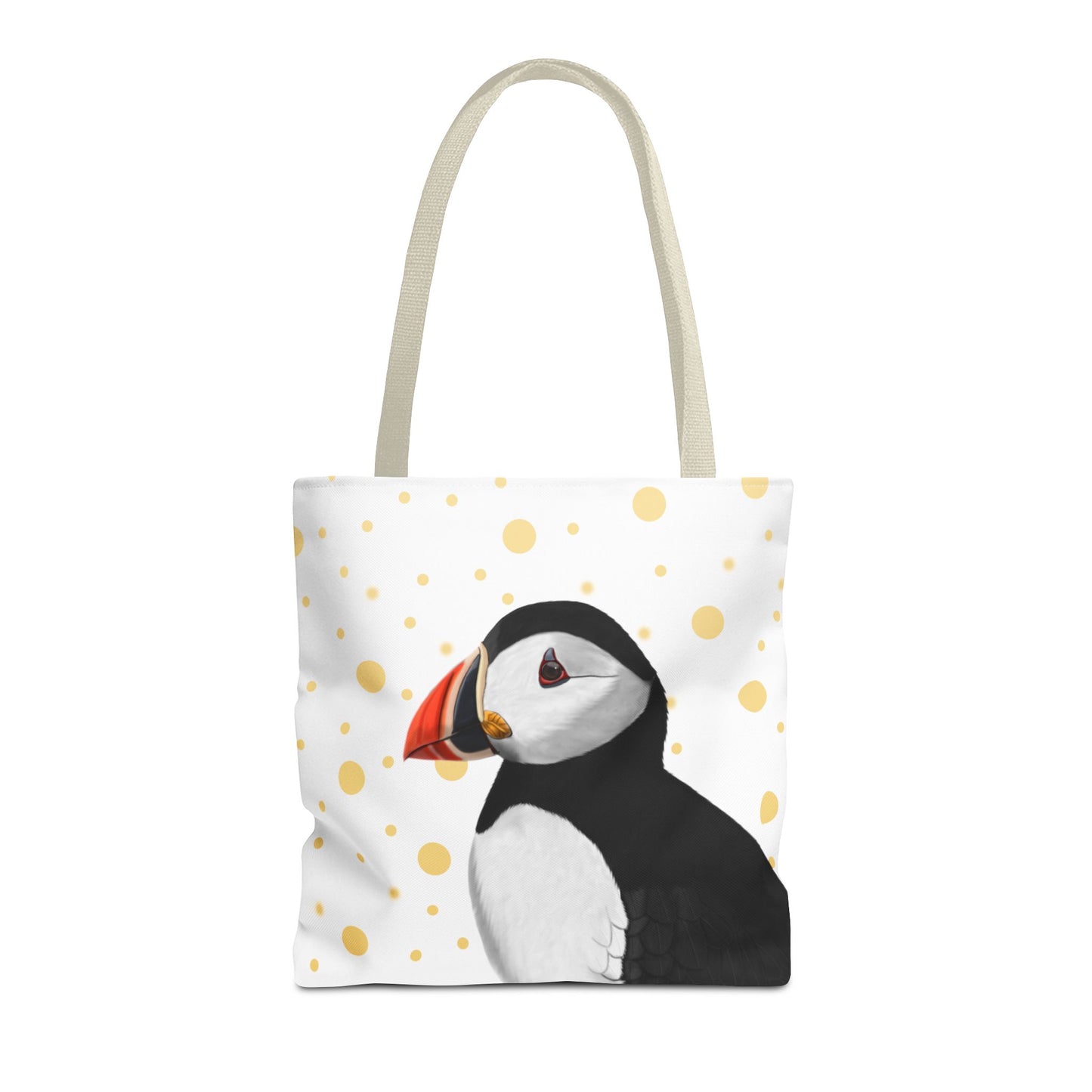 Puffin Golden Dots Bird Tote Bag 16"x16" White