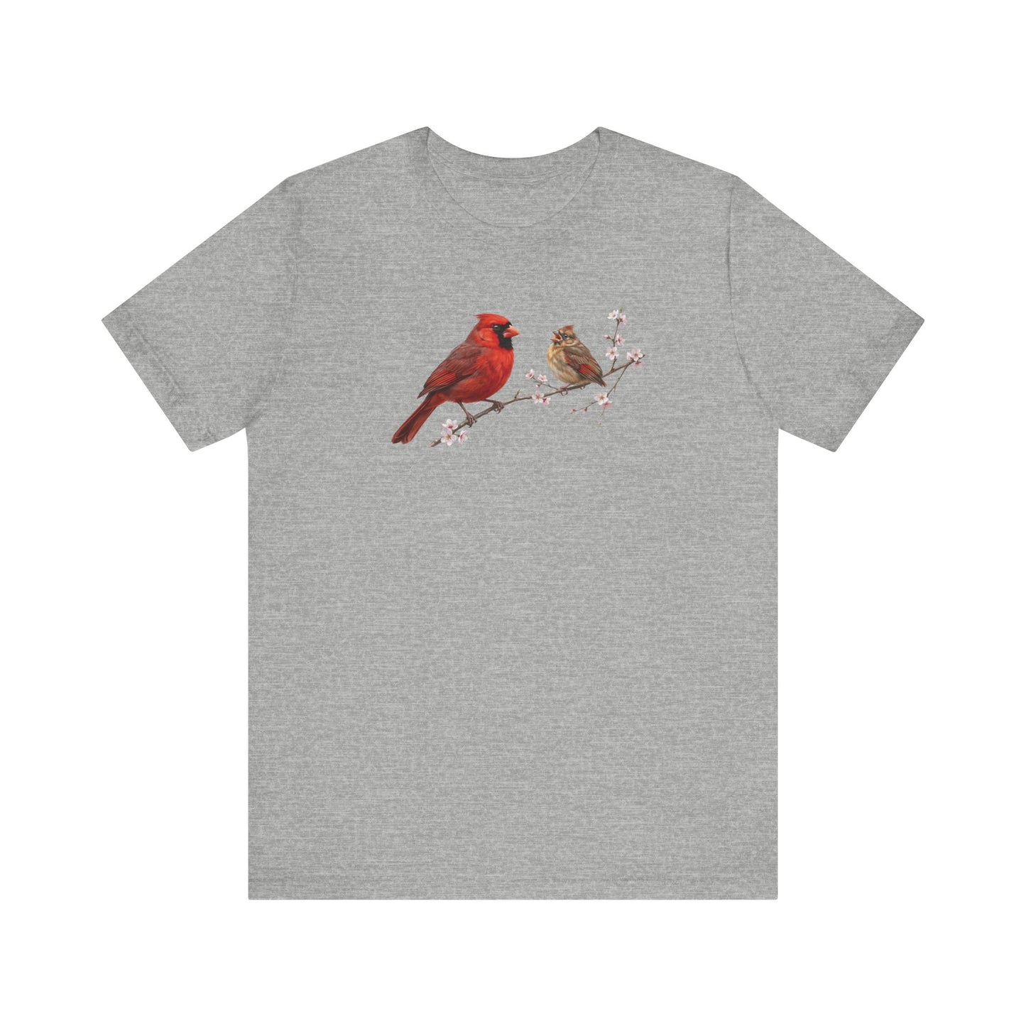 Northern Cardinal & Fledgling T-Shirt | Spring Blossoms Unisex Graphic Tee