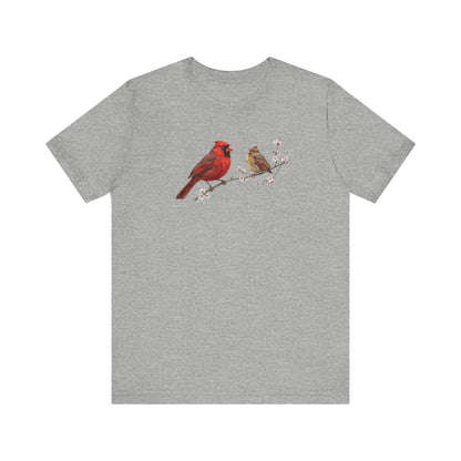 Northern Cardinal & Fledgling T-Shirt | Spring Blossoms Unisex Graphic Tee