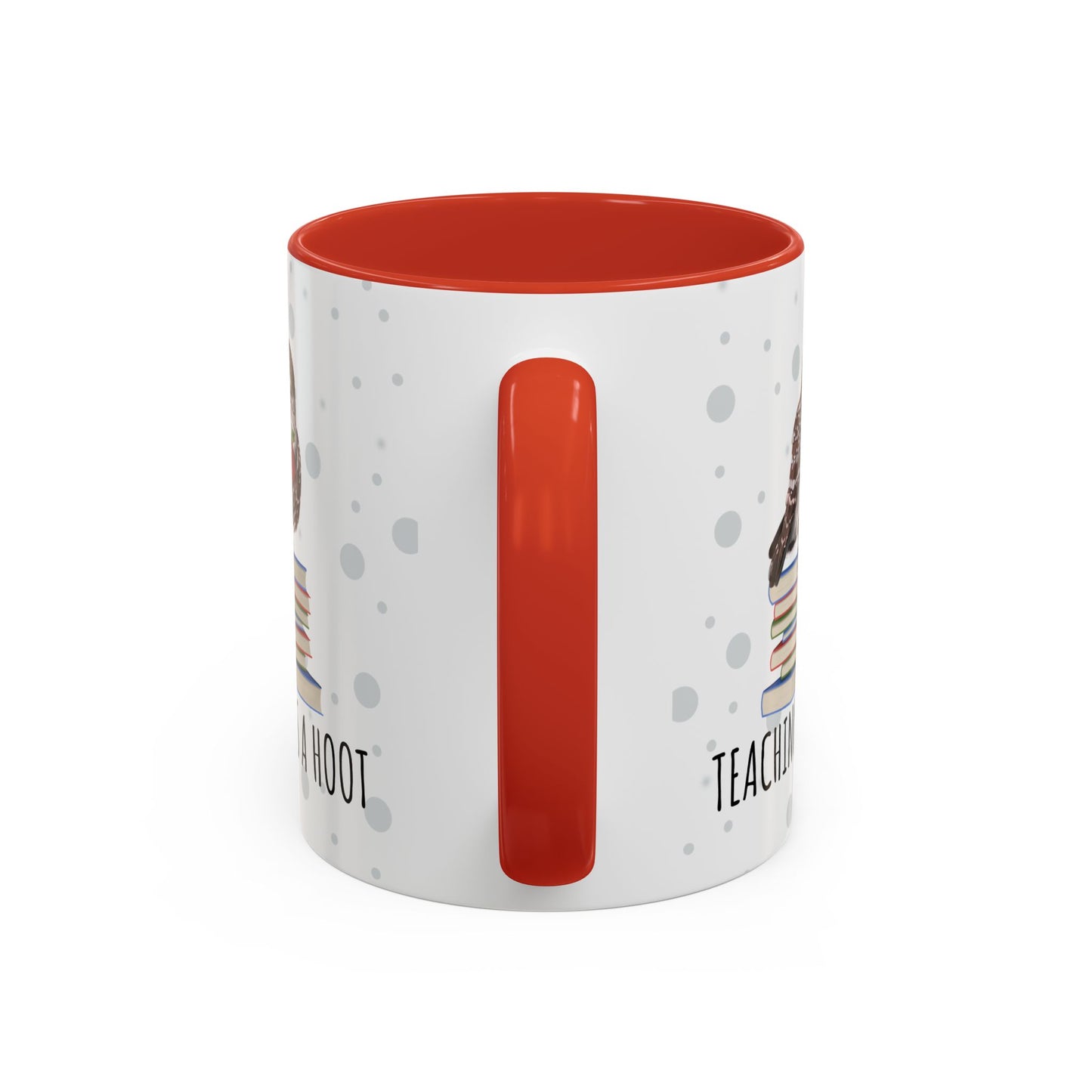 Cute Owl on Books Teacher Mug – Teaching is a Hoot – Two-Tone Classroom Coffee Cup