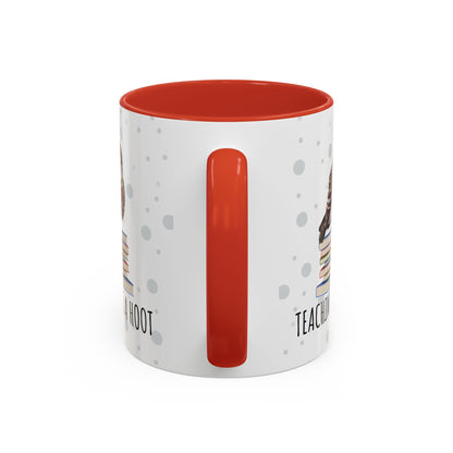 Cute Owl on Books Teacher Mug – Teaching is a Hoot – Two-Tone Classroom Coffee Cup