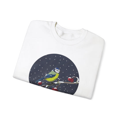 Blue Titmouse on a Winter Branch Birdwatcher Christmas Bird Sweatshirt