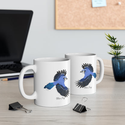 Blue Jay Bird Ceramic Mug Birdwatcher White