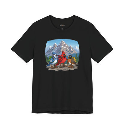 Birds Hiking T-Shirt Funny Cardinal Blue Jay Robin on a Hike Bird Watcher Bird Lover