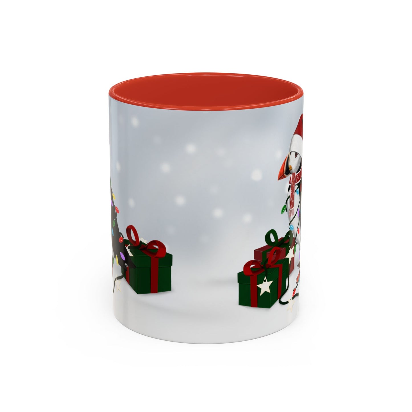 Puffin with Christmas Hat and Scarf Snow Bird Coffee Mug