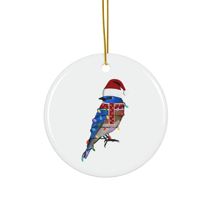 Bluebird as Santa Ceramic Bird Christmas Ornament | Durable Double-Sided Bird Lover Decor