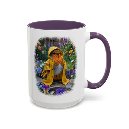 Robin Rosi Yellow Raincoat Garden Premium Mug for Bird Lovers