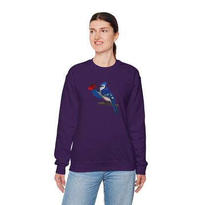 Blue Jay with Butterfly Bird Birding & Birdwatching Sweatshirt