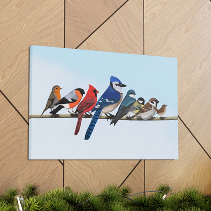 Backyard Birds Blue Jay Cardinal Wren Bird Canvas Gallery Wrap - jz.birds