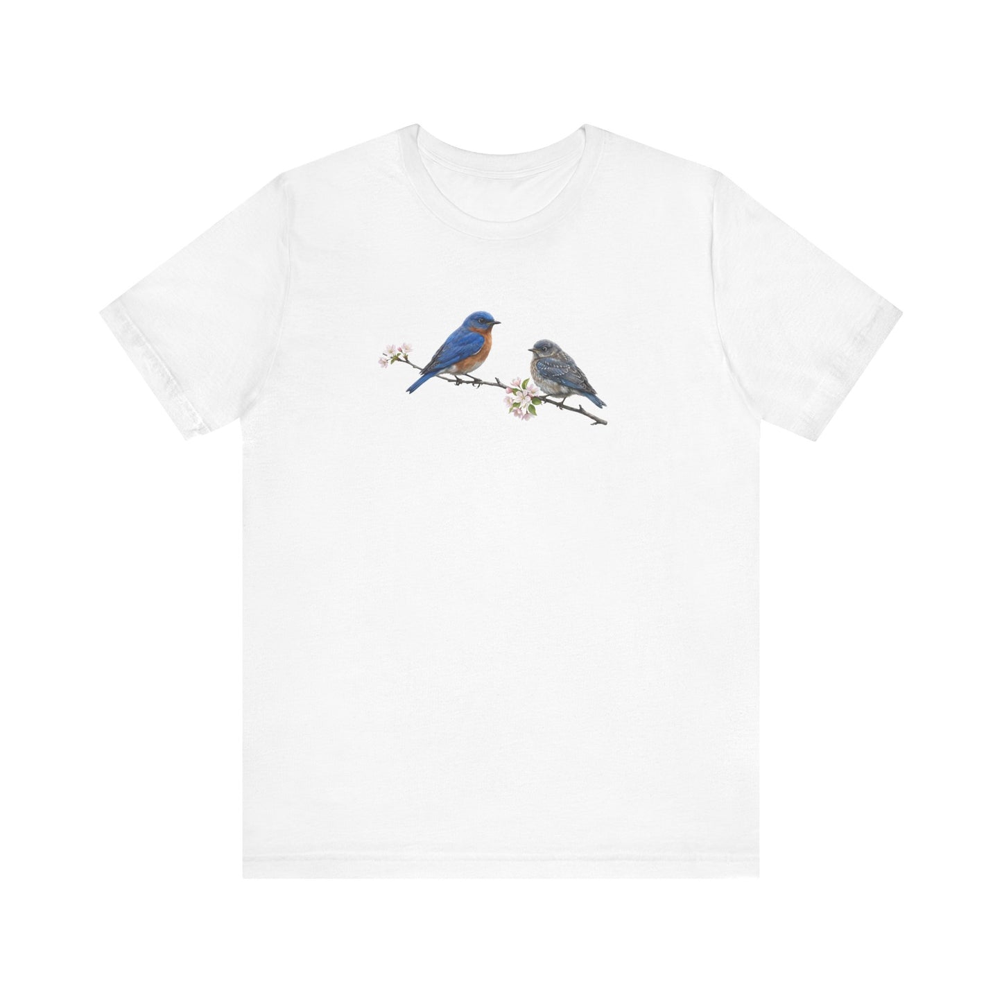 Eastern Bluebird & Fledgling T-Shirt | Spring Blossoms Unisex Graphic Tee