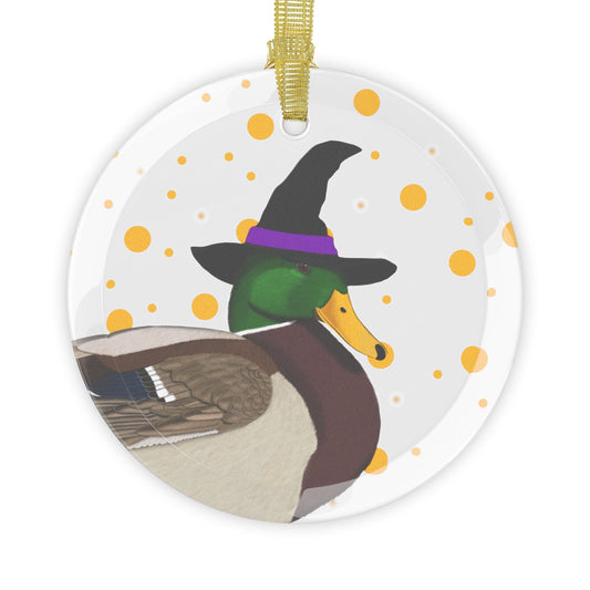 Mallard with Witch Hat Halloween Bird Glass Ornament