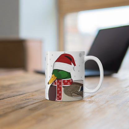 Mallard with Red Santa Hat and Scarf Christmas Bird Ceramic Mug 11oz