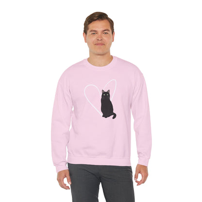 Black Cat with Heart Cat Lover Valentine's Day Sweatshirt