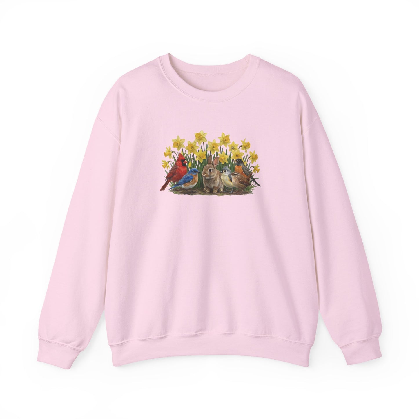 Spring & Easter Sweatshirt – Bunny, Cardinal & Bluebird | Cozy Bird Lover Crewneck