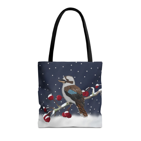 Kookaburra on a Winter Branch Christmas Bird Tote Bag 16"x16"