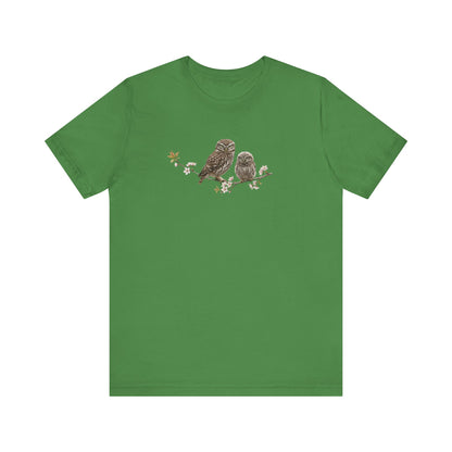 Little Owl & Fledgling T-Shirt | Spring Blossoms Unisex Graphic Tee