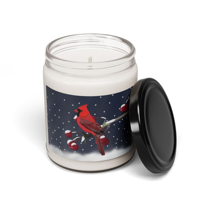 Cardinal on a Winter Branch Christmas Bird Art Scented Soy Candle, 9oz