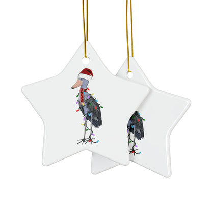 Shoebill as Santa Ceramic Bird Christmas Ornament | Durable Double-Sided Bird Lover Decor