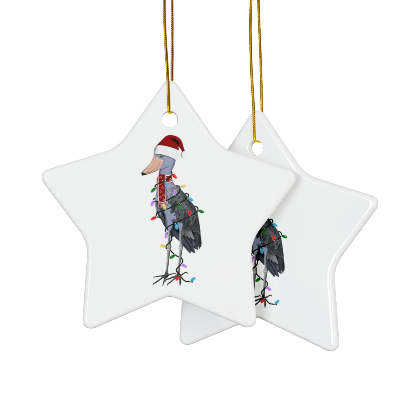 Shoebill as Santa Ceramic Bird Christmas Ornament | Durable Double-Sided Bird Lover Decor
