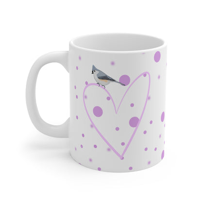 Tufted Titmouse Valentine's Day Bird Mug 11oz Pink Heart