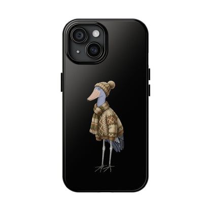 鳥のアートが描かれたハシビロコウの二層式iPhoneケース - 鳥類学者や鳥好きの方へのプレゼントに最適