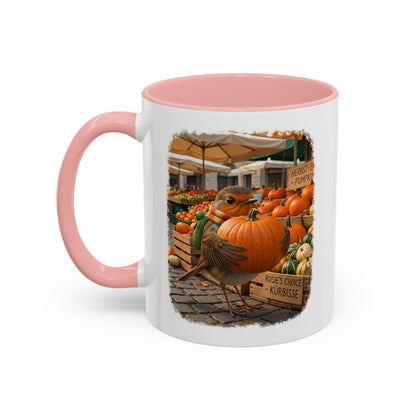 Premium Keramiktasse Rosi Rotkehlchen & der Riesen-Kürbis | 330 ml | Lustiges Geschenk für Vogelfreunde