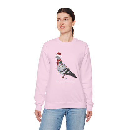 Pigeon with Fairy Lights as Santa Happy Holidays Birdwatcher Christmas Bird Sweatshirt