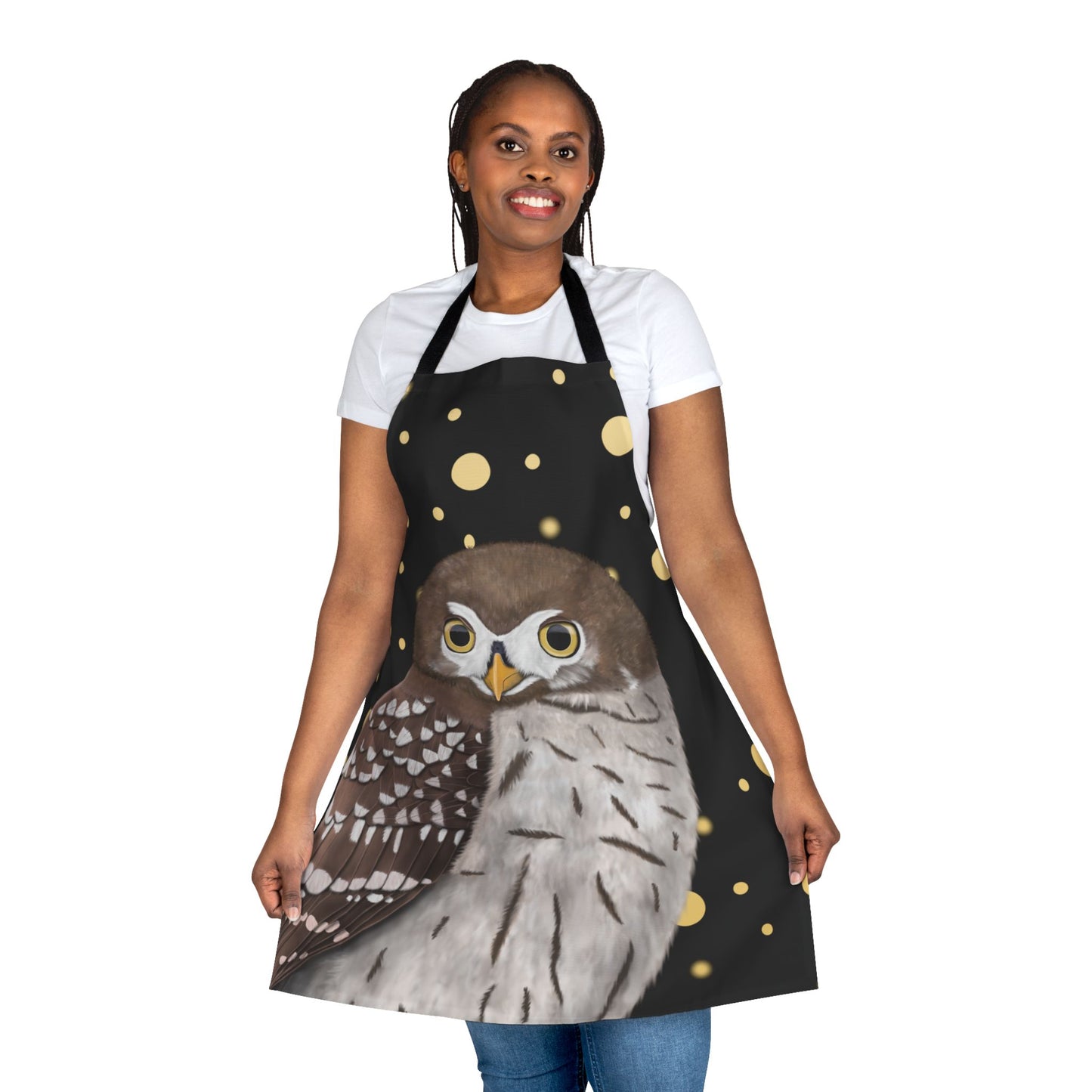 Owl Golden Dots Birdlover Bird Art Apron Black