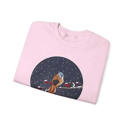 Bearded Reedling on a Winter Branch Birdwatcher Christmas Bird Sweatshirt