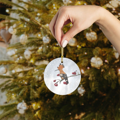 Hoopoe Snow Bird Christmas Glass Ornament White