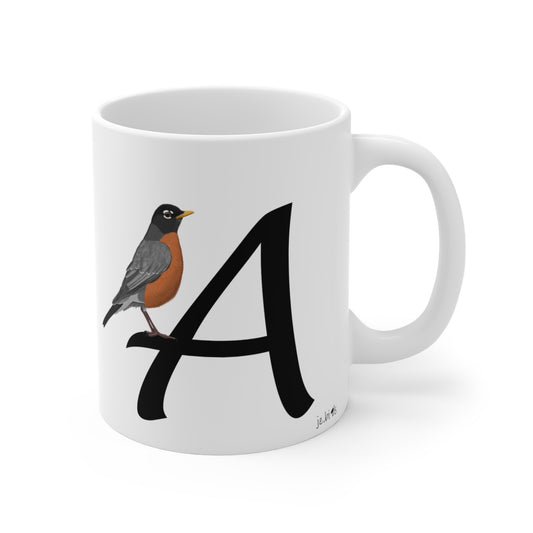 robin letter a bird mug