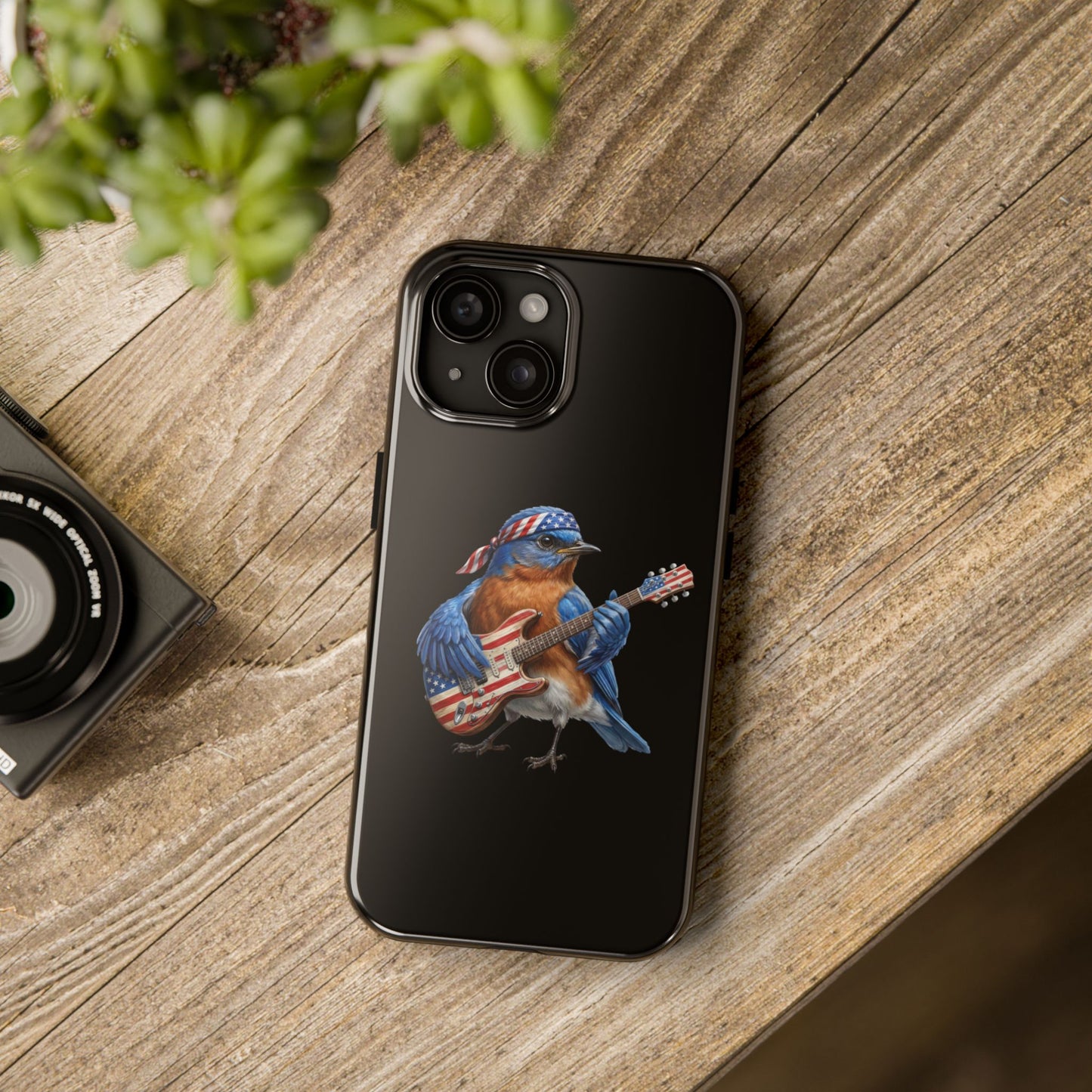 Bluebird with Guitar iPhone Case – Premium Tough Phone Cover Black