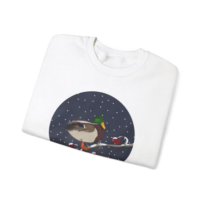 Mallard on a Winter Branch Birdwatcher Christmas Bird Sweatshirt