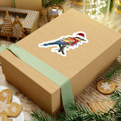 Bee-Eater with Fairy Lights Santa Claus Hat and Scarf Christmas Bird Sticker