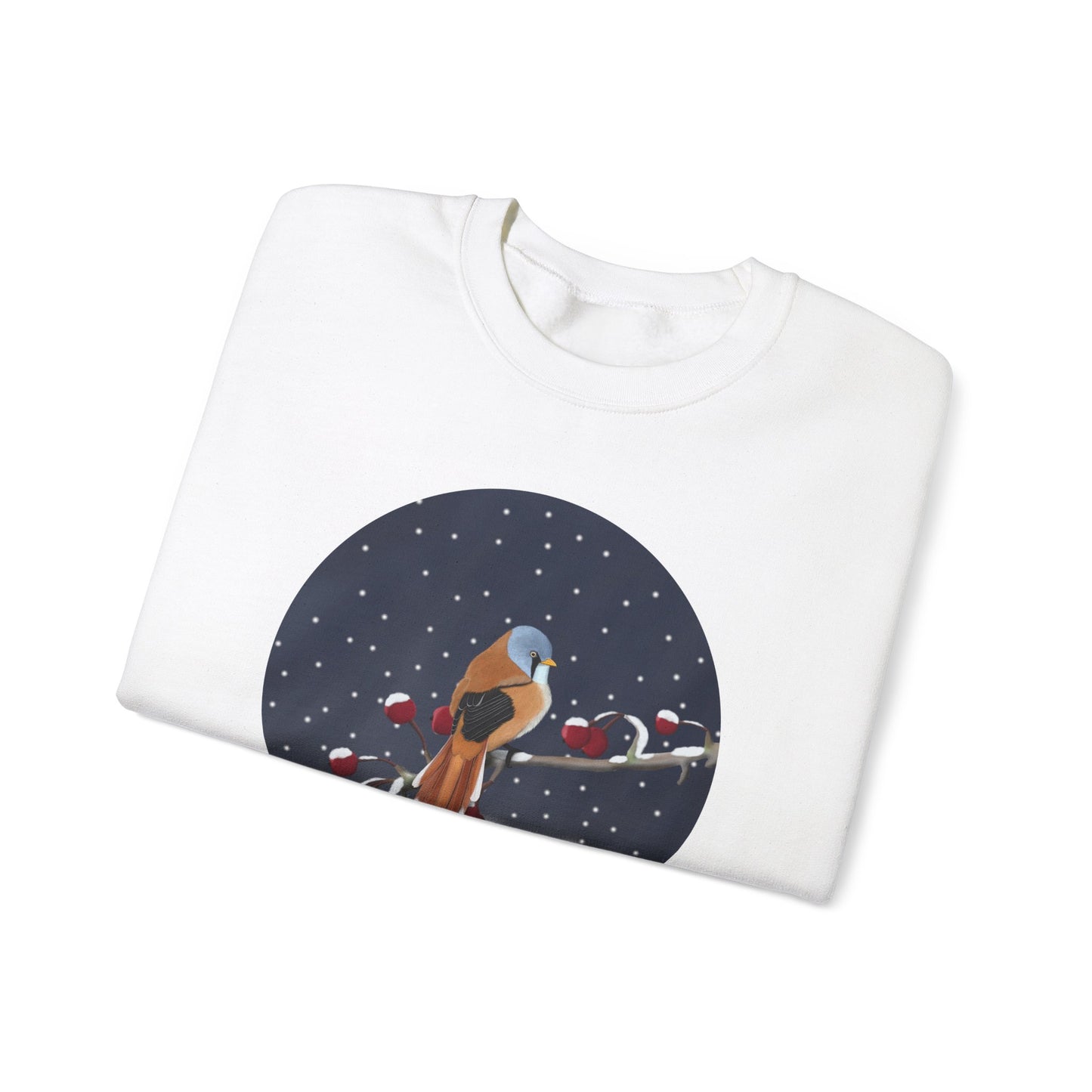 Bearded Reedling on a Winter Branch Birdwatcher Christmas Bird Sweatshirt