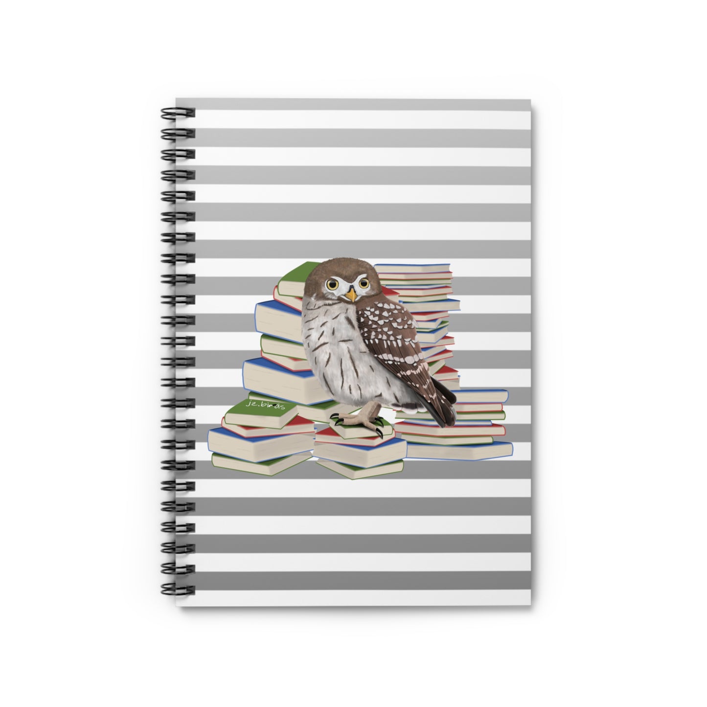 Owl Bird with Books Birdlover Bookworm Spiral Notebook Ruled Line
