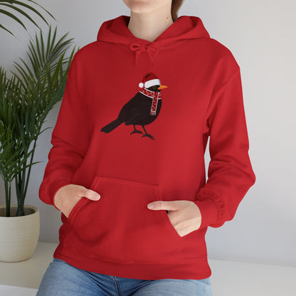 Blackbird Christmas Bird with Santa Hat Birdwatcher Birdlover Hoodie