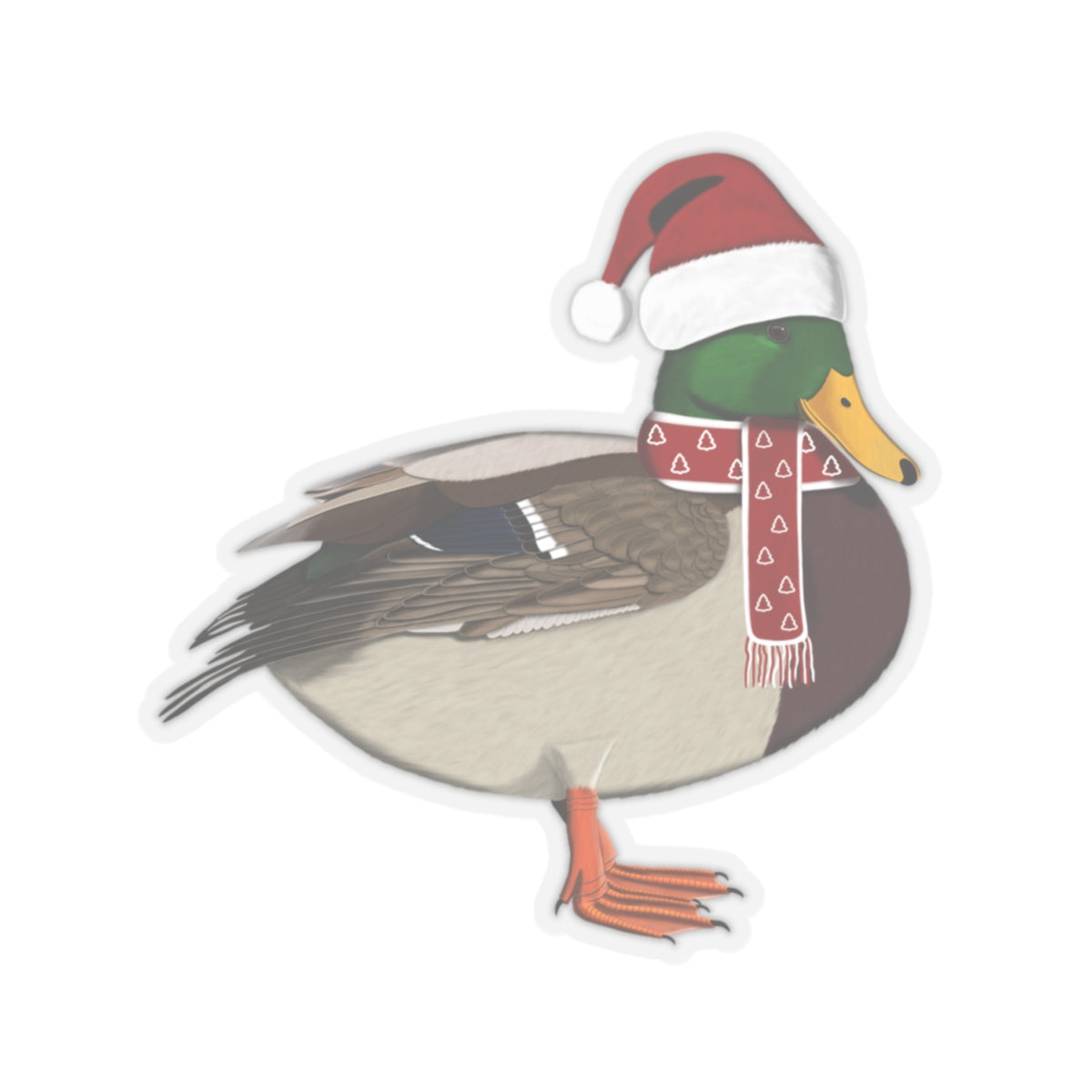 Mallard with Santa Claus Hat and Scarf Christmas Bird Sticker