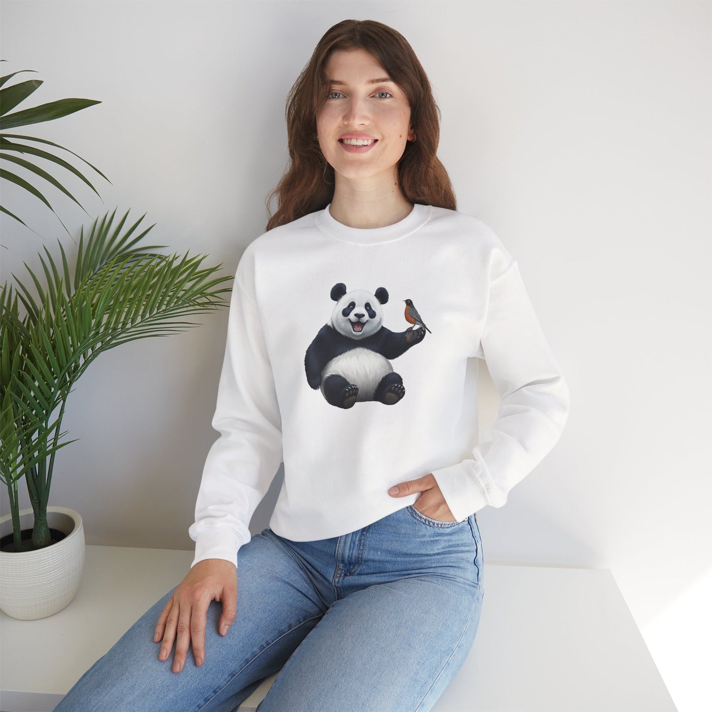 Panda Bear with an American Robin Sweatshirt Bird & Animal Lover