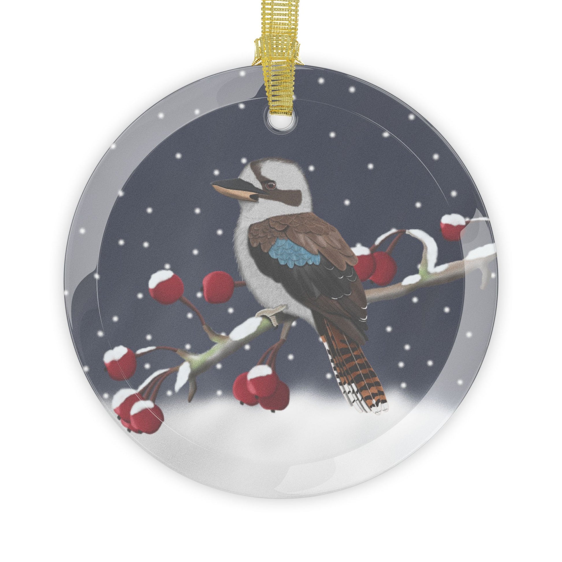 Kookaburra on a Winter Branch Christmas Bird Glass Ornament