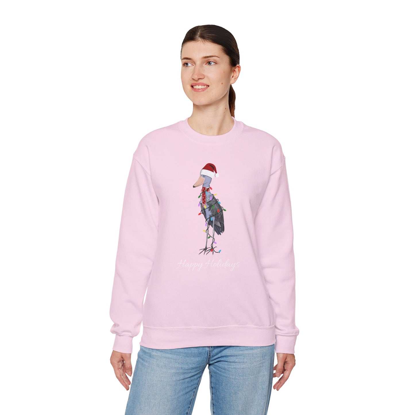 Shoebill with Fairy Lights as Santa Happy Holidays Birdwatcher Christmas Bird Sweatshirt