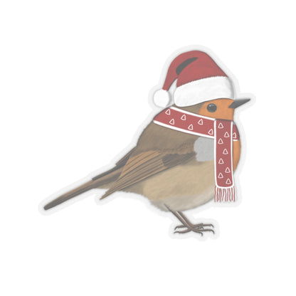 European Robin with Santa Claus Hat and Scarf Christmas Bird Sticker